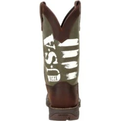 Durango Men's Rebel Army Green USA Print 12" Square Toe Western Boot -Rocky Shop DDB0313 back