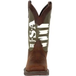Durango Men's Rebel Army Green USA Print 12" Square Toe Western Boot -Rocky Shop DDB0313 front
