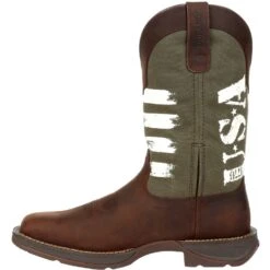 Durango Men's Rebel Army Green USA Print 12" Square Toe Western Boot -Rocky Shop DDB0313 instep profile