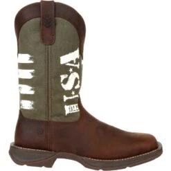 Durango Men's Rebel Army Green USA Print 12" Square Toe Western Boot -Rocky Shop DDB0313 profile